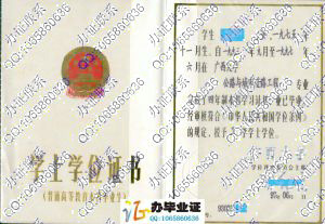 广西大学1997年学士学位证样本