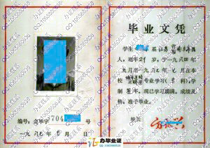 南京市金陵职业大学1987年毕业证样本