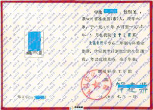 四川轻化工学院1989年无线电技术大专毕业证